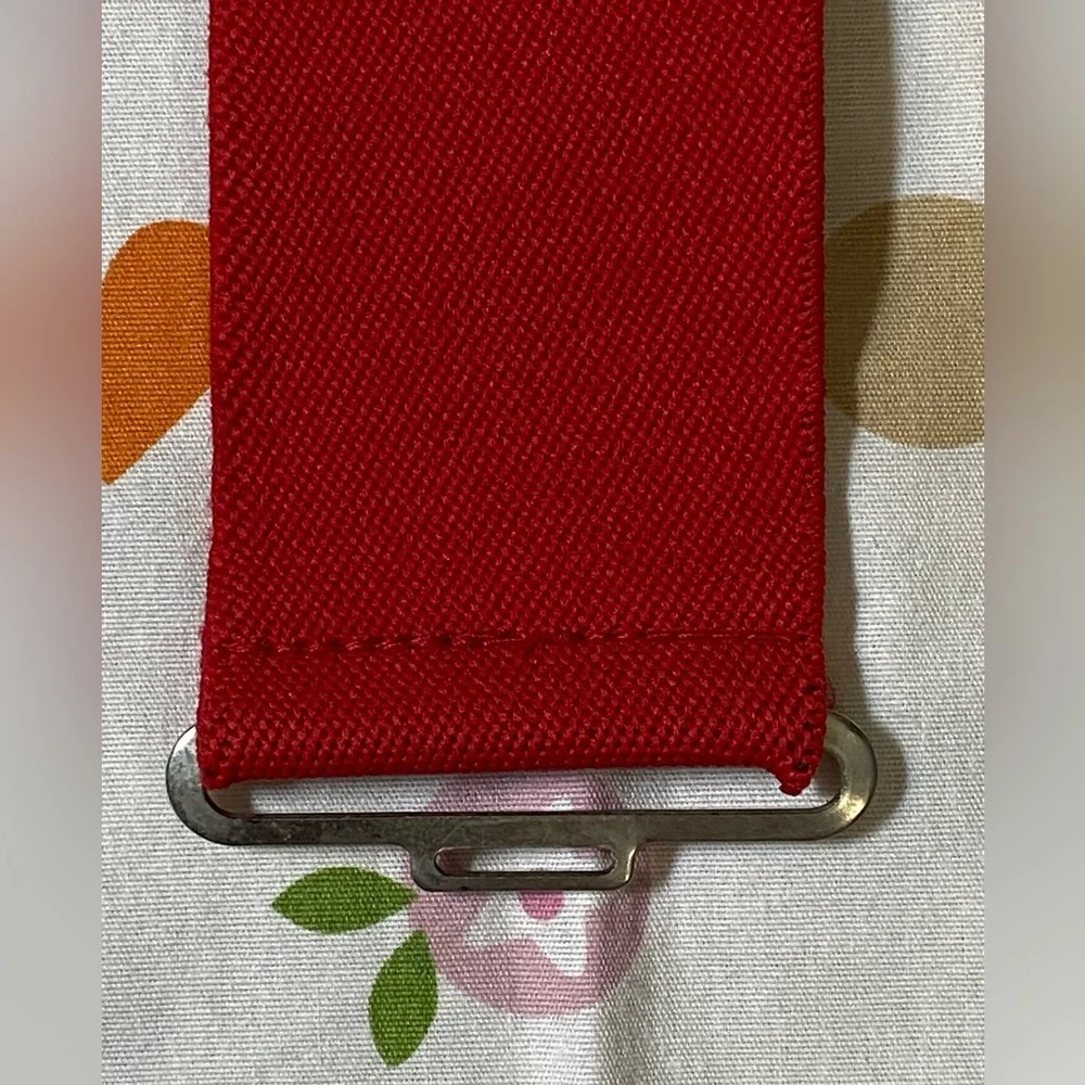 Vtg Red Octagonal Chunky Buckle Elastic Waist Belt
